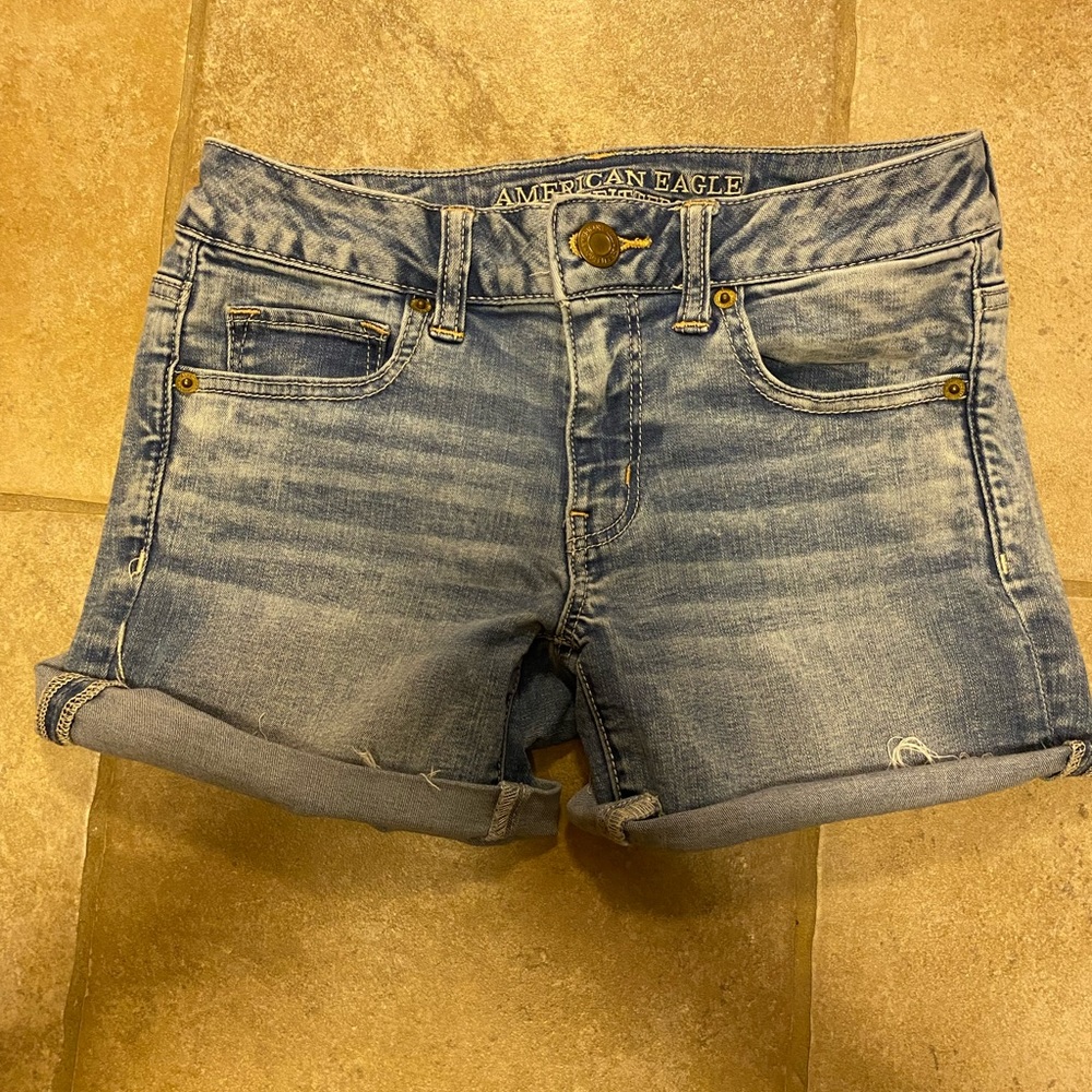 American Eagle Midi Stretch Denim Shorts